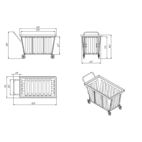 Фото-34735 Ванна K 400 л синяя в тележке с поворотными колесами и ручкой