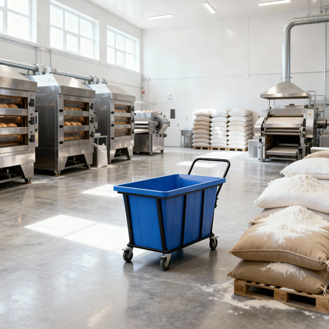 Фото-34723 Ванна K 400 л синяя в тележке с поворотными колесами и ручкой