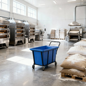 Фото-34723 Ванна K 400 л синяя в тележке с поворотными колесами и ручкой