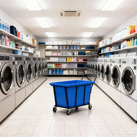 Фото-34727 Ванна K 400 л синяя в тележке с поворотными колесами и ручкой