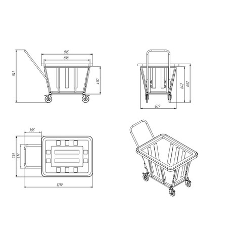 Фото-34747 Ванна K 200 л синяя в тележке с поворотными колесами и ручкой