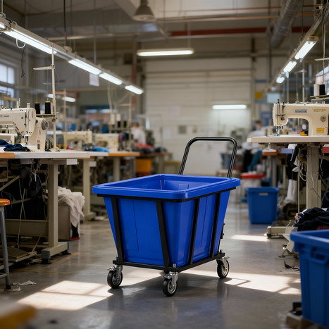 Фото-34759 Ванна K 200 л синяя в тележке с поворотными колесами и ручкой