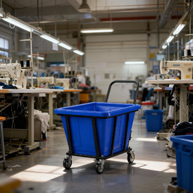 Фото-34759 Ванна K 200 л синяя в тележке с поворотными колесами и ручкой