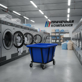 Фото-34755 Ванна K 200 л синяя в тележке с поворотными колесами и ручкой