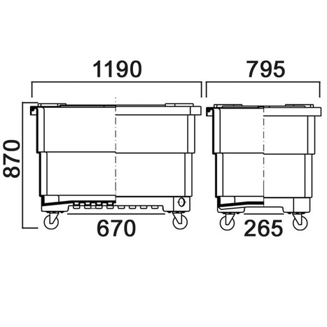 Фото-25154 Контейнер легкий КЛ500СПТ (полезный объем 480 литров) со сливом на пластмассовой подставке черного цвета с колесами (без крышки)