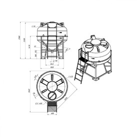 Фото-27066 Емкость ЦКТ 3000 литров с патрубком в обрешетке с лестницей