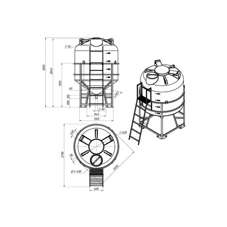 Фото-27186 Емкость ЦКТ 5000 литров с патрубком в обрешетке с лестницей