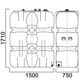 Фото-26330 Емкость прямоугольная 1500 литров для дизельного топлива со сливом