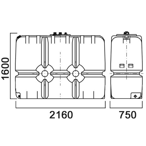 Фото-26350 Емкость прямоугольная 2000 литров для дизельного топлива со сливом