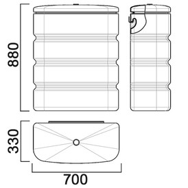 Фото-26374 Бак навесной прямоугольный вертикальный 150 литров с кронштейном