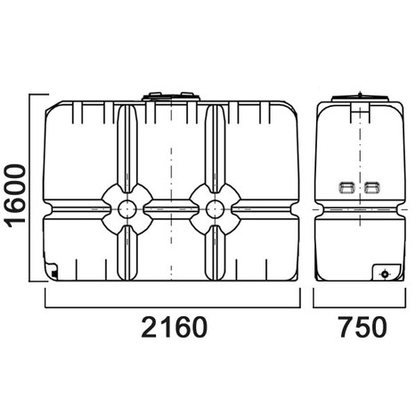 Фото-25386 Емкость прямоугольная 2000 литров с дыхательным клапаном и сливом